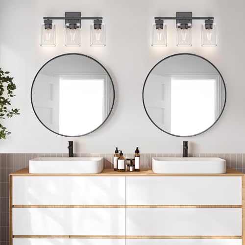 Black 3-Light Matte Vanity Light Fixture with Glass Shades - Over Mirror Bathroom Wall Sconce - UL Certified - Variation: Black / 3 Light