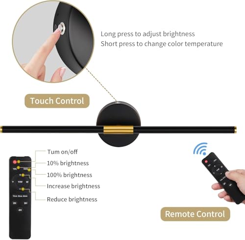 24-Inch Rechargeable Wall Sconce Set of 2 - Black Gold, 350° Rotating Lamp, Dimmable & Cordless