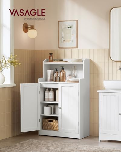 VASAGLE Tall Bathroom Storage Cabinet - Floor Cabinet with 2 Doors, 23.6W, Cloud White