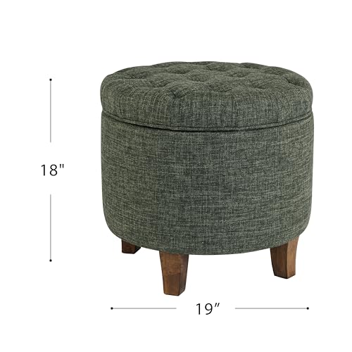 HomePop 19-Inch Green Clover Fabric Button Tufted Round Storage Ottoman