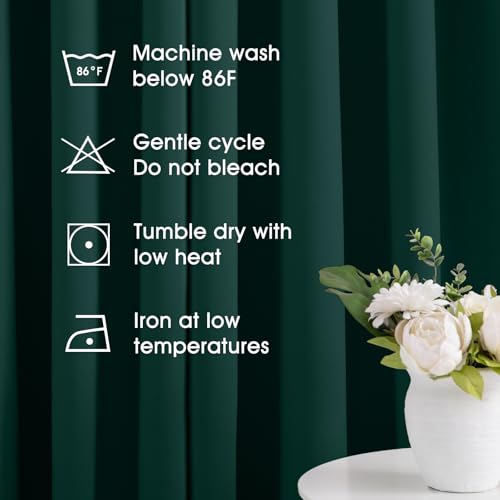 HOMEIDEAS Dark Green Blackout Curtains 52 x 84 Inches Set of 2 Room Darkening Window Drapes for Bedroom & Living Room