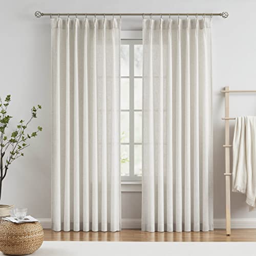 Vision Home Natural Linen Pinch Pleated Semi-Sheer Curtains 42x84 Inches Pack of 2