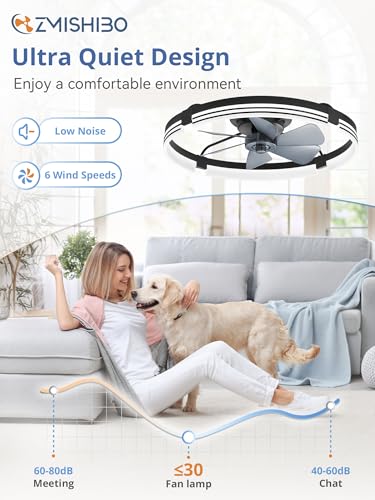 24 Inch Black Low Profile Ceiling Fan with Lights Remote & Bluetooth Control