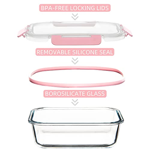 Pink Glass Food Storage Containers Set - Leak-Proof Meal Prep with Lids, 12-Pack