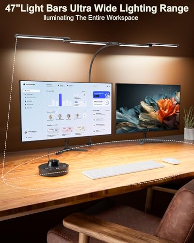 4-Head Curved Gooseneck Clamp Desk Lamp 24W Dimmable Multi-Color Office Light