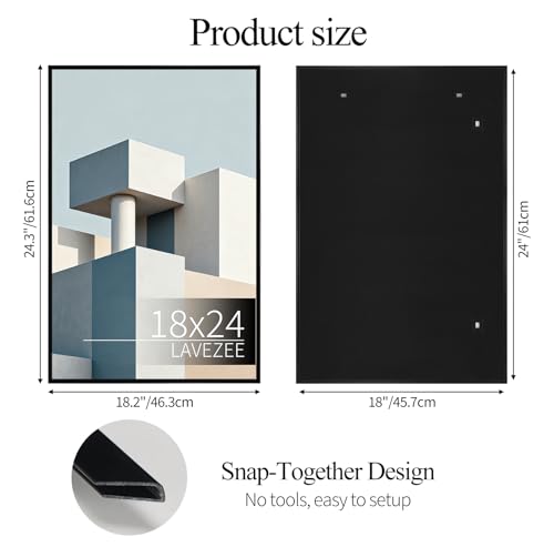 Lavezee 18x24 Poster Frame Pack of 6 Black Plastic Snap Frames for Art & Posters