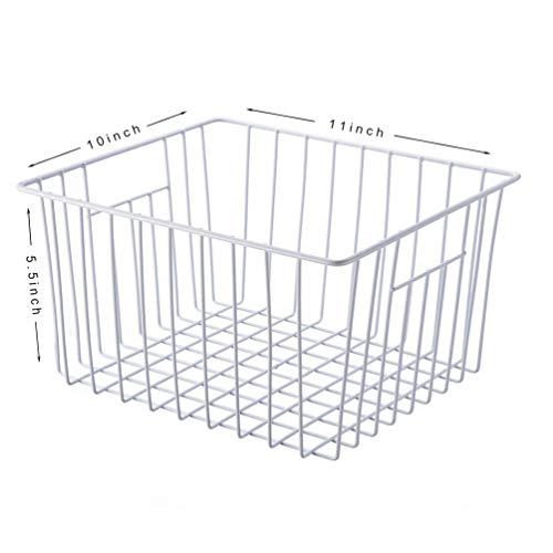 White Freezer Basket Organizer 11x9x5.5in, Set of 6 - Durable Wire Storage Bin