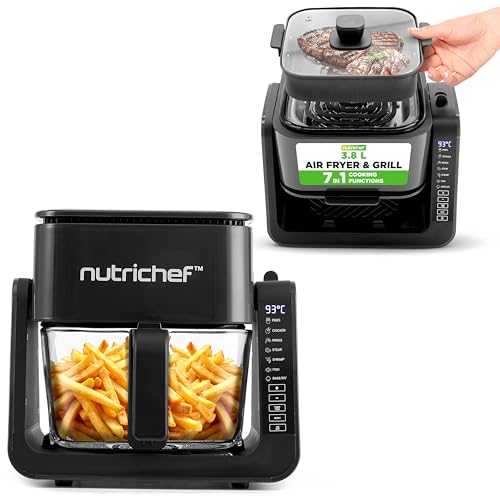 NutriChef 4QT Air Fryer & Grill Black - 7 Preset Cooking Modes, Double Deck Design