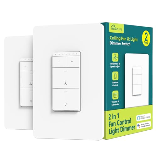 TREATLIFE Wi-Fi Smart Ceiling Fan Light Switch 2 Pack, Dimmable & App Control