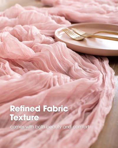 Pureegg Dusty Pink Cheesecloth Table Runner 120 Inch, 12 Pack for Wedding & Event Decor