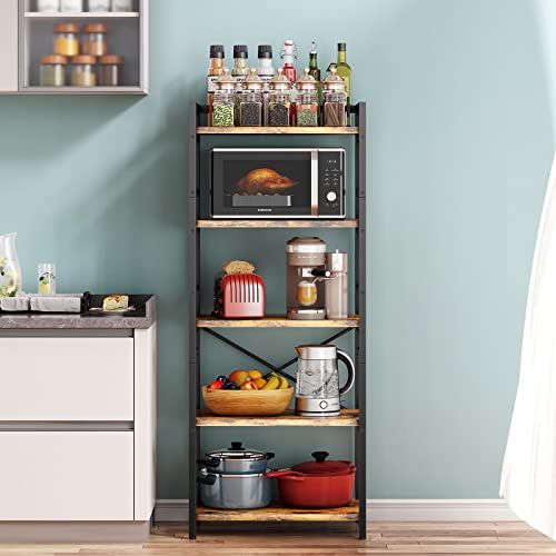 Denkee 5-Tier Bakers Rack for Kitchen with Storage, Industrial