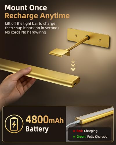 EZVALO 16 Inch Wireless Rechargeable LED Picture Light with IR Remote - Gold, 3 Color Temps, Dimmable, Magnetic Art Display Lighting (2 Pack)