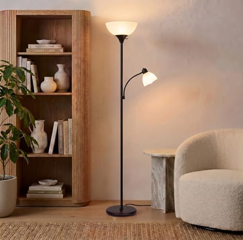 Black Brightech Sky Dome Plus LED Floor Lamp with Reading Light - Dimmable Torchiere