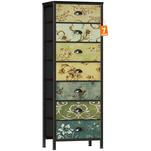 Furnulem 7-Drawer Tall Fabric Dresser for Bedroom Storage - 15.8 x 43.3 x 11.4 Inches