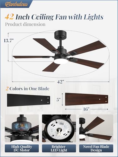 Black 42 Inch Modern Ceiling Fan with Lights & Remote - 2 Pack Variation of THIS listing