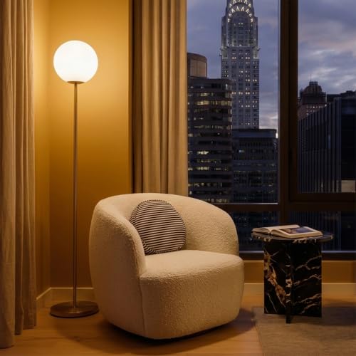 Brightech Luna LED Floor Lamp - Antique Brass Modern Tall Globe Light for Living Room & Bedroom