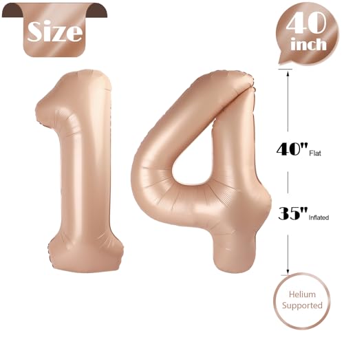 Light Brown Number 14 Balloon 40 inch, Tan 14 Number Balloons, Khaki 14th Sandy Brown Birthday Decorations, Beige 14 Year Old Girls Boys Light Brown Party Supplies