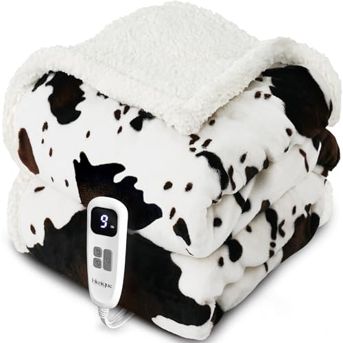 Blunique 50x60 Black Ombre White Heated Throw Blanket with 10 Heat Settings