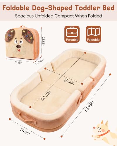 Foldable Toddler Floor Bed with Removable Washable Cover & Dog Design - Portable Kids Cot