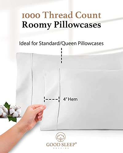 Good Sleep Bedding 4-Pack Queen Egyptian Cotton Pillowcases - White, 1000 TC, Standard Size