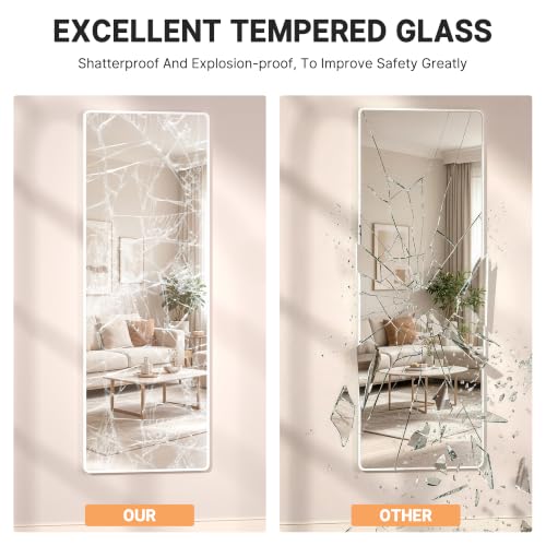 Hasipu Full Length Wall Mirror 56x16 Inch White Over The Door Hanging Mirror for Bedroom & Living Room