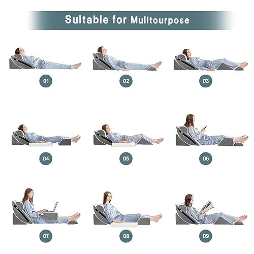 Yojoker 6-Piece Memory Foam Orthopedic Bed Wedge Pillow Set for Post Surgery & Pain Relief – White Grey