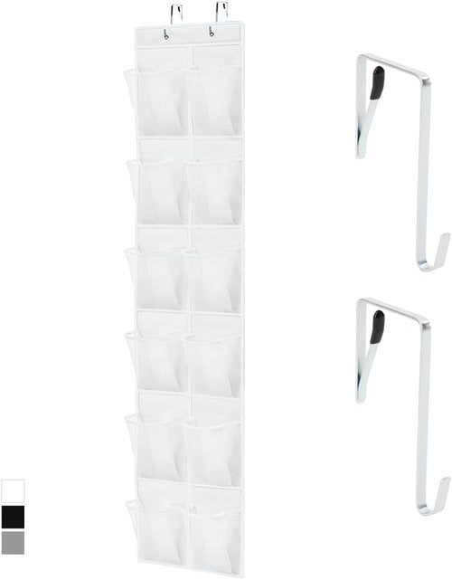 GORILLA GRIP Over The Door Shoe Organizer - 12 Large Breathable Mesh Pockets | Space-Saving Hanging Storage, 64H x 9.5W, White