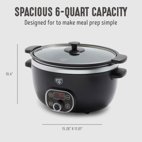 GreenLife 6QT Black Ceramic Nonstick Slow Cooker, Oven Safe & Easy Clean