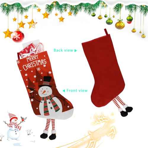 2025 New 2 Pack Large Christmas Stockings 22.8" Santa & Snowman, Xmas Stockings for Fireplace Mantel, Holiday Party Decoration & Family
