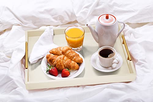 Beige Leather Serving Tray with Gold Handles - 17x12 Inches, Variation: Beige, 1.8 Inch Thick