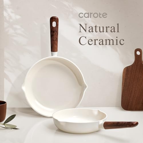 CAROTE Nonstick Frying Pan Set 8", 9.5", 11" Ceramic Coating Skillets with Lid & Spatula