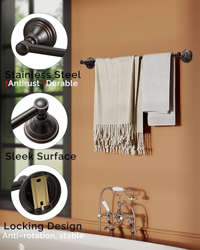 24-Inch Oil Rubbed Bronze Wall Mounted Towel Bar - Stainless Steel Bathroom Rack