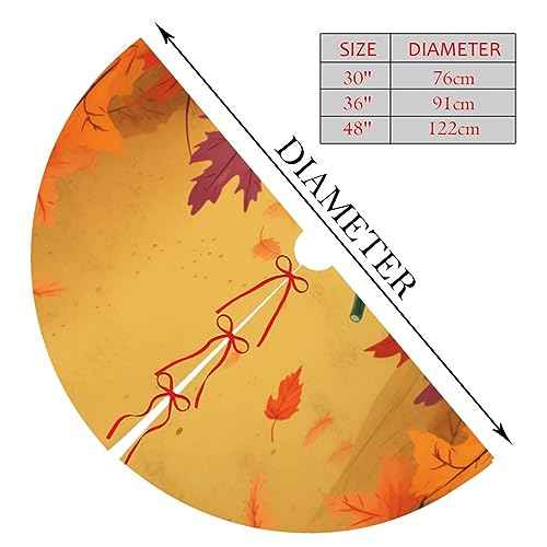 Fall Maple Pumpkins Christmas Tree Skirts, 30" Thanksgiving Xmas Trees Skirts Tree Cloth Mats for All Season Decorations for Party Home Outdoor