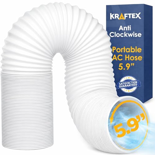 5.9-Inch Anti-Clockwise Portable Air Conditioner Exhaust Hose - White, 80-Inch Extendable