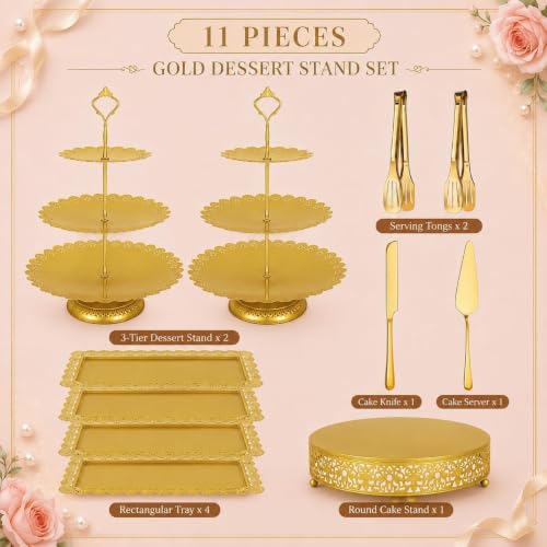 11 Pack desert table display set, Metal Gold Dessert Stands and Bases