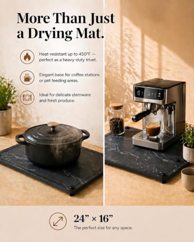 Black Stone Drying Mat for Kitchen Counter 24"x16” Soapstone