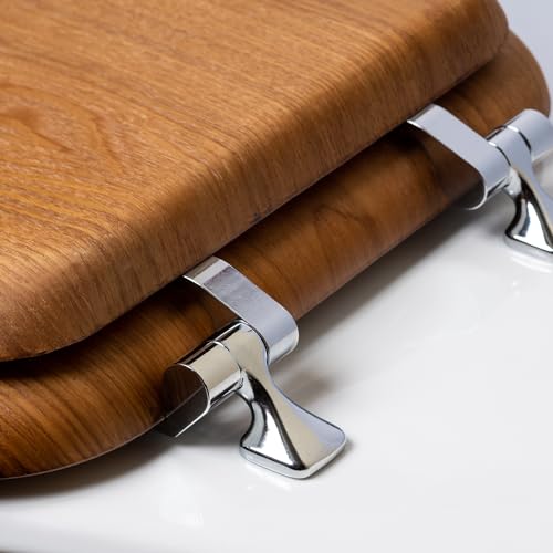 Mayfair Natural Oak Veneer Toilet Seat - Round with Chrome Hinges