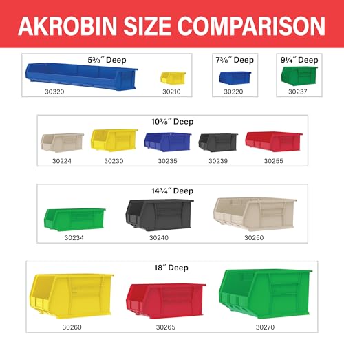 Akro-Mils 30240 Black Plastic Storage Bins 15x8x7 Inches 12-Pack - Heavy Duty, Stackable, Multi-Purpose Container