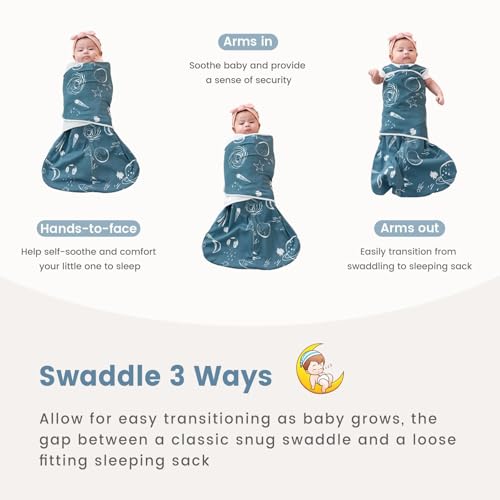 ZIGJOY Space & Blue Baby Swaddle Sleep Sack 0-12 Months 1.0 TOG 100% Cotton