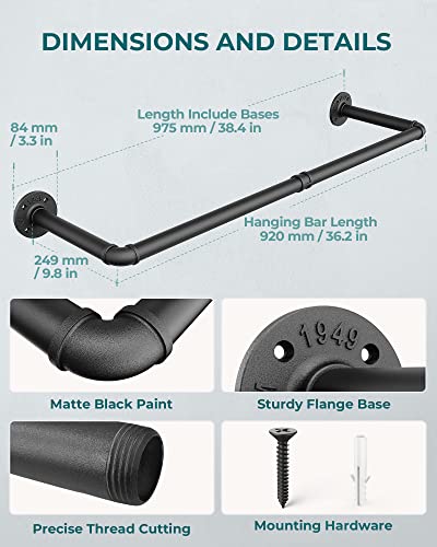 OROPY 38.4" Industrial Pipe Clothes Rack Wall Mounted, Heavy Duty, 2