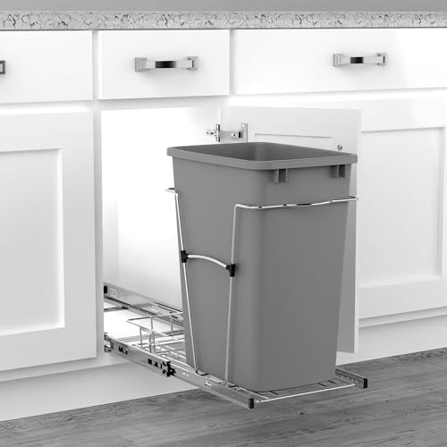 Pullout Trash Can for Kitchen Cabinets 35 Qt Silver - Easy Install