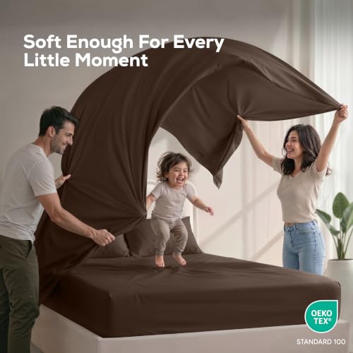 King Sheets Set 4 Pieces Deep Pocket Microfiber Bed Sheets - Brown - King