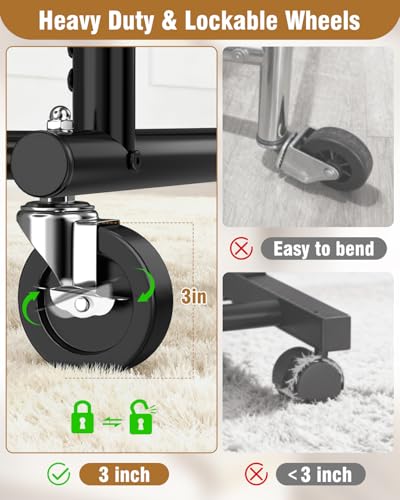 Heavy Duty Clothes Rack with 2 Shelves - Black, Adjustable & Mobile