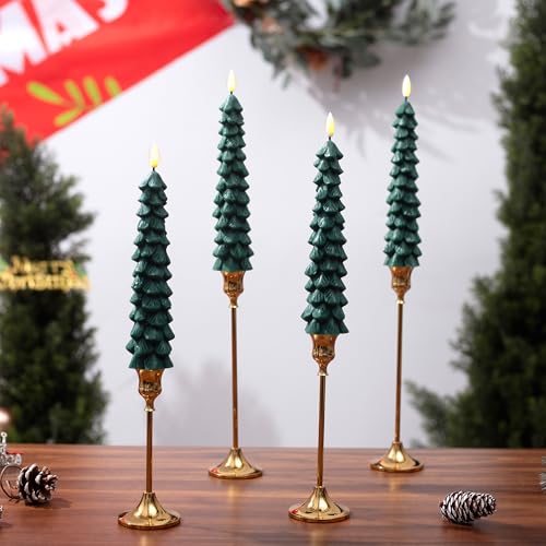 Stmarry Evergreen 4-Pack Flickering Flameless Christmas Tree Candles with Remote