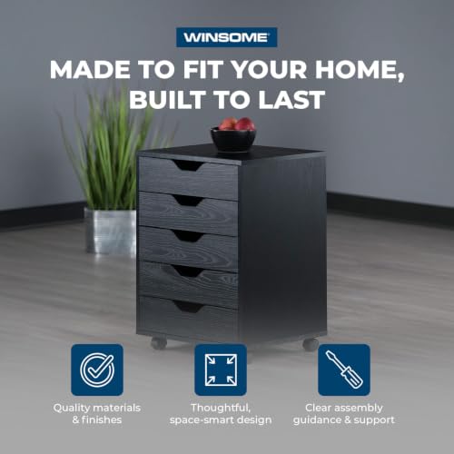 Winsome Halifax 5-Drawer Storage Cabinet - Black, Mobile & Versatile