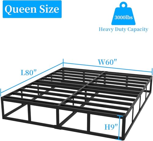 Queen Box Spring 9 Inch Heavy Duty Metal Support Frame Noise-Free Easy Assembly