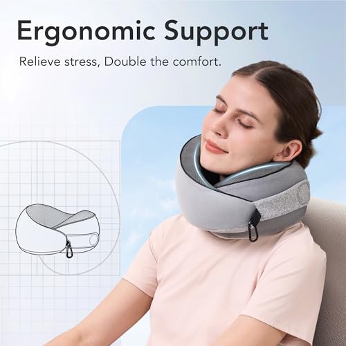 Grey Semicircular Travel Neck Pillow - Ergonomic Memory Foam Support for Airplanes & Travel