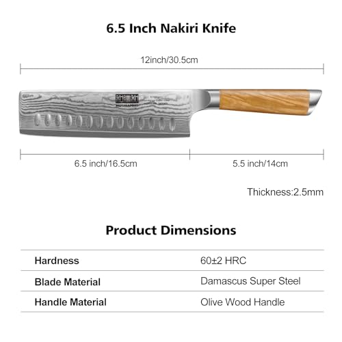 HOSHANHO 6.5-Inch Damascus Nakiri Vegetable Kitchen Knife - Sharp, Handcrafted