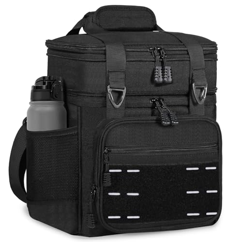 TENKIST 16L Black Expandable Tactical Lunch Box Men 2 Layer Cooler Bag for 20 Cans
