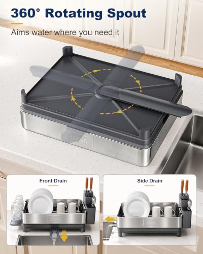 SNTD Grey Stainless Steel Dish Drying Rack for Small Kitchen Counter